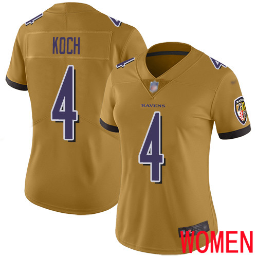 Baltimore Ravens Limited Gold Women Sam Koch Jersey NFL Football #4 Inverted Legend->women nfl jersey->Women Jersey